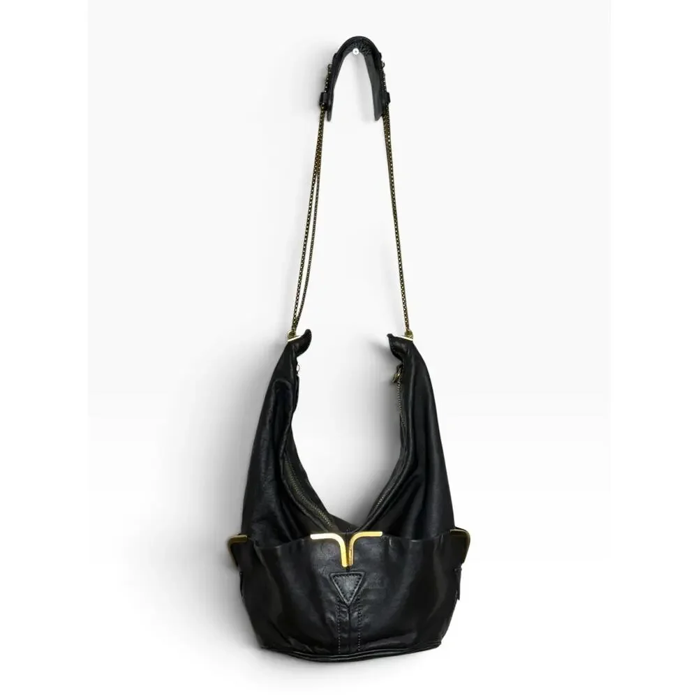 Chloé Vintage 2008/2009 Milton Triple Chain Hobo Bag Gray Leather Gold Hardware